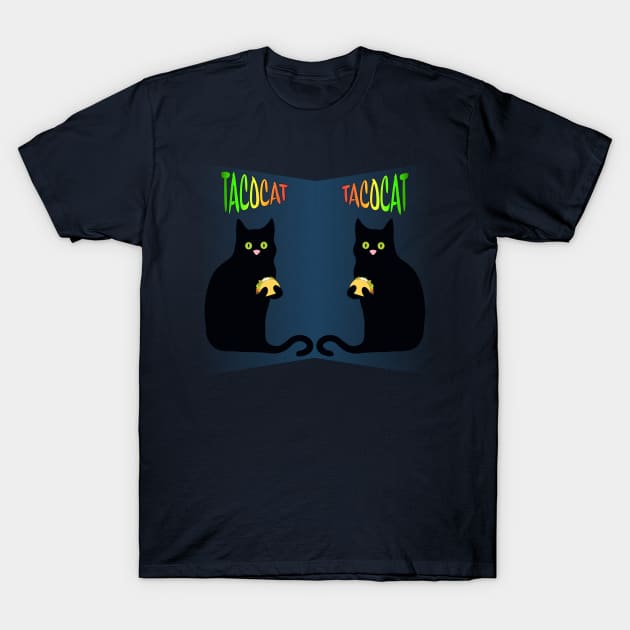 Taco Cat sees his reflection. Taco caT spelled backwards is Taco caT! T-Shirt by StephJChild